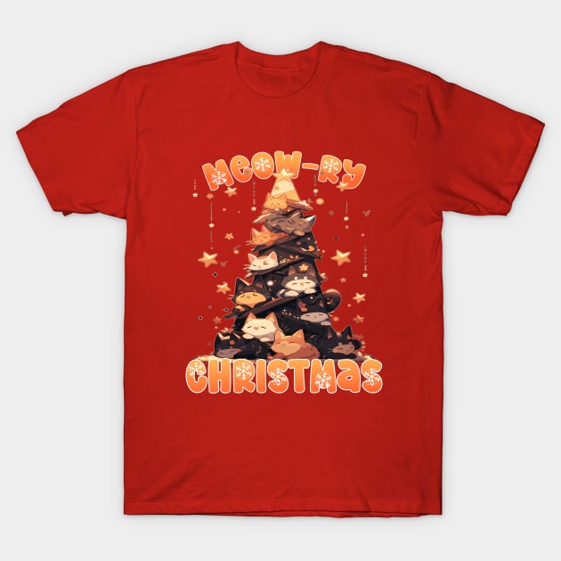 Kawaii Anime Super Cute Cat Catmas Tree: Meowry Christmas T-Shirt by RuftupDesigns